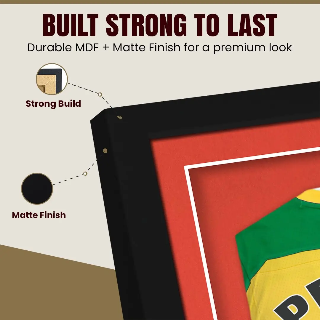 80x60cm Mat Black Football Shirt Frame With Poppy Red Mount And Perspex Front For Sports Jerseys thumbnail 7
