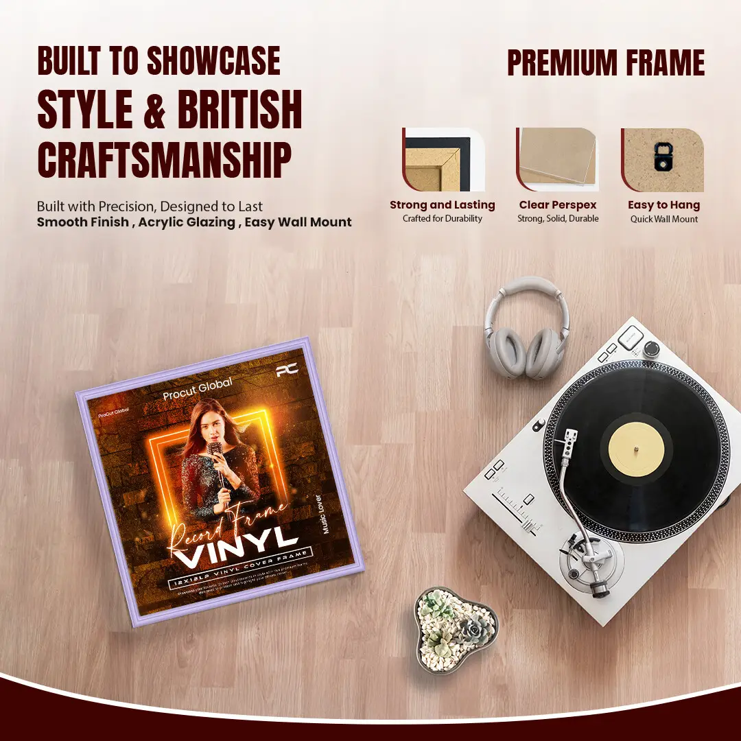 12x12" Classic Purple Vinyl Record Frame For 12" LP Album Covers | Square Vinyl Frame For Wall Display thumbnail 2