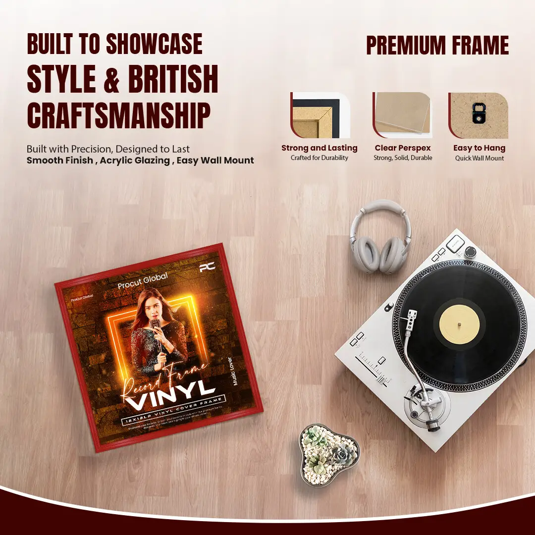 12x12" Classic Vinyl Record Frame For 12" LP Album Covers | Premium Wall Frame For Music Lovers thumbnail 2