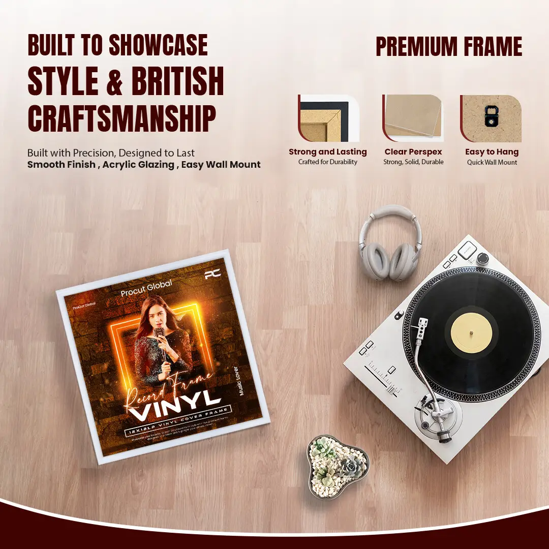 12x12" Classic White Vinyl Record Frame For 12" LP Album Covers | Elegant Music Display For Wall thumbnail 2