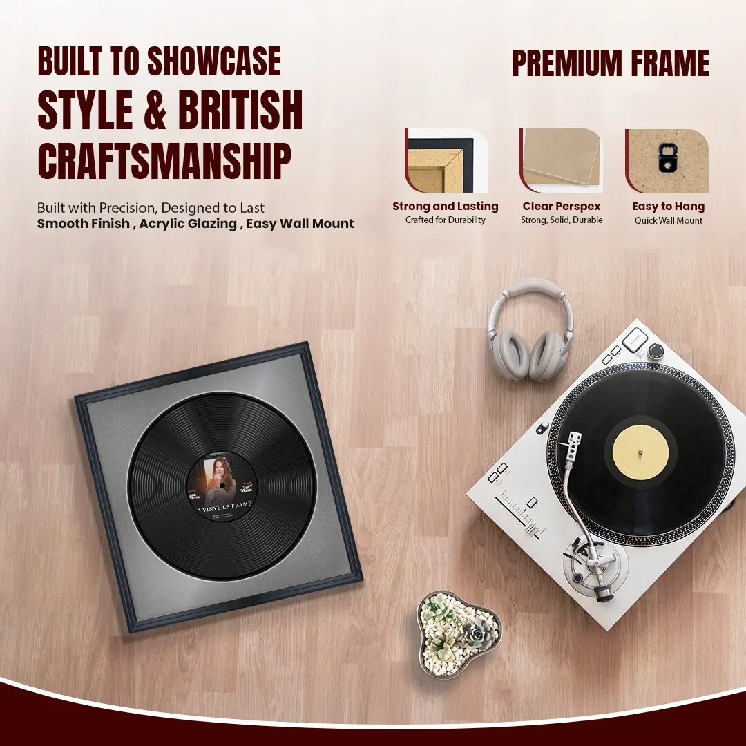 16x16" Classic Black Vinyl Record Frame With Silver Mount For 12" LP Discs | Elegant Frame For Music Lovers thumbnail 2