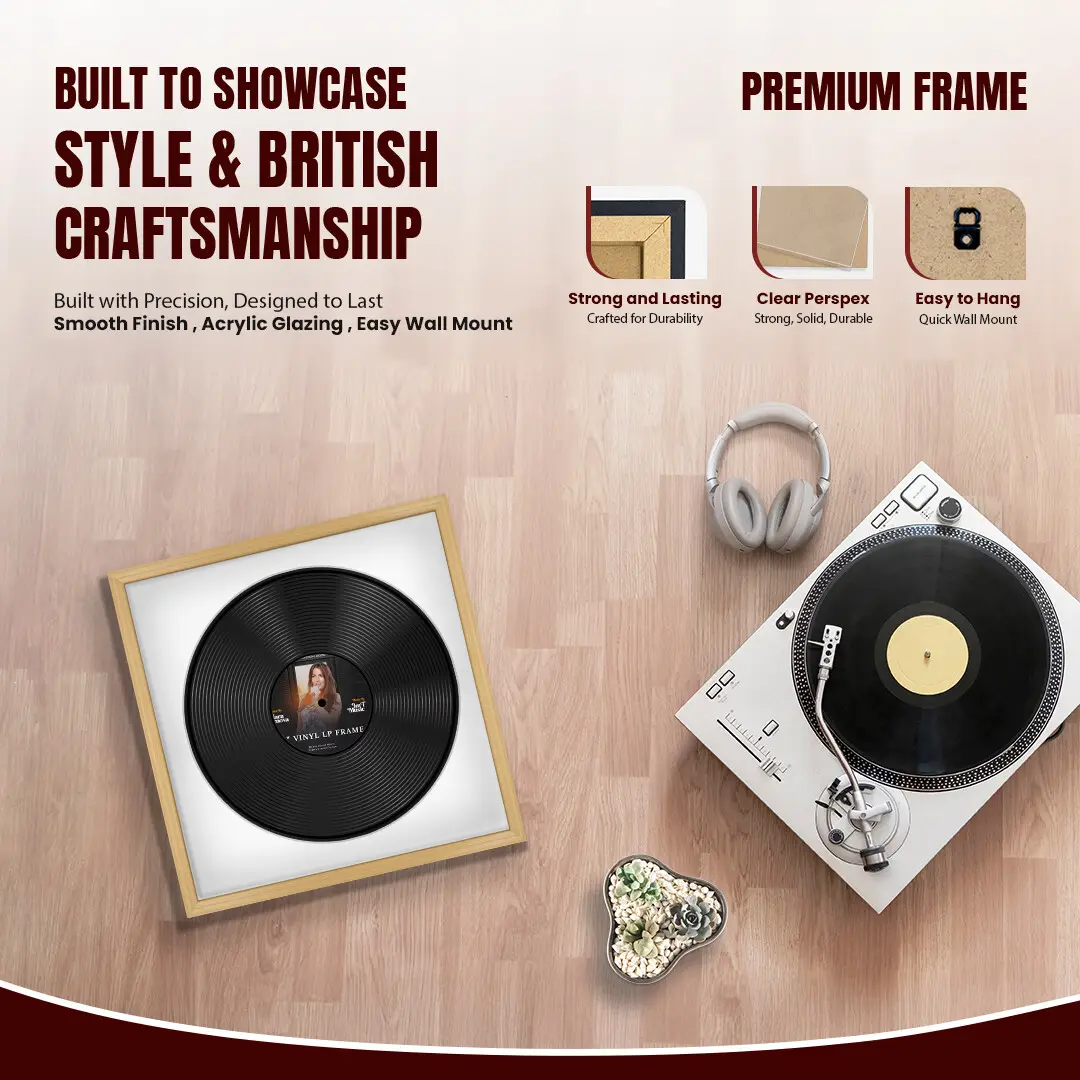 16x16" Classic Country Pine Vinyl Record Frame With Ice White Mount For 12" LP Discs | Contemporary Wall Display thumbnail 2
