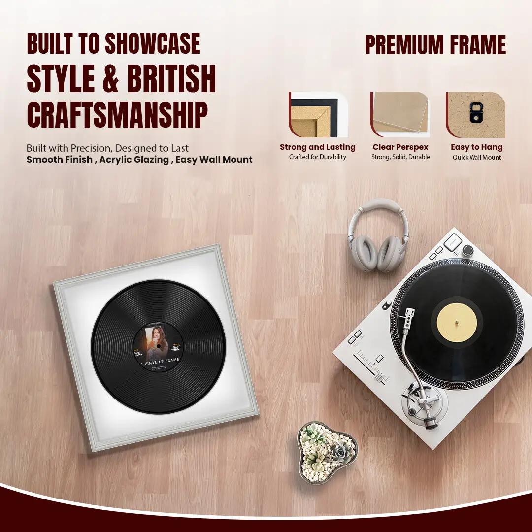 16x16" Classic Light Grey Vinyl Record Frame With Ice White Mount For 12" LP Discs | Premium Wall Frame For Music Enthusiasts thumbnail 2