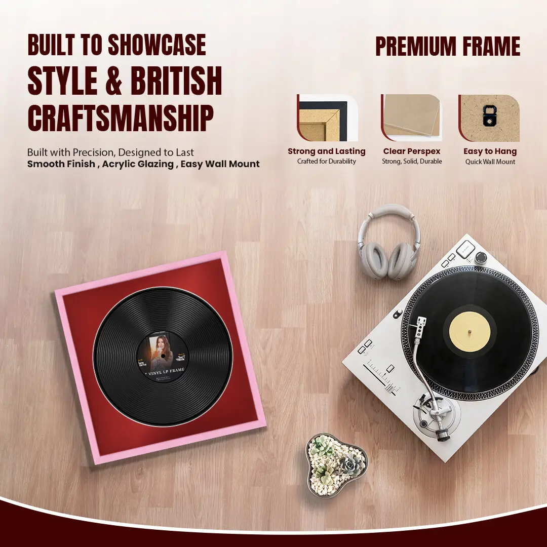 16x16" Classic Pastel Pink Vinyl Record Frame With Crimson Mount For 12" LP Discs | Contemporary Wall Display thumbnail 2