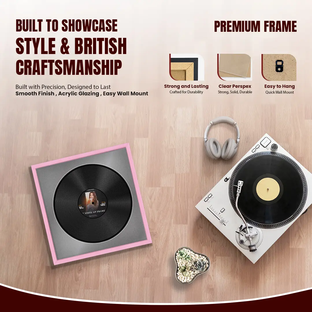 16x16" Classic Pastel Pink Vinyl Record Frame With Silver Mount For 12" LP Discs | Elegant Frame For Music Lovers thumbnail 2
