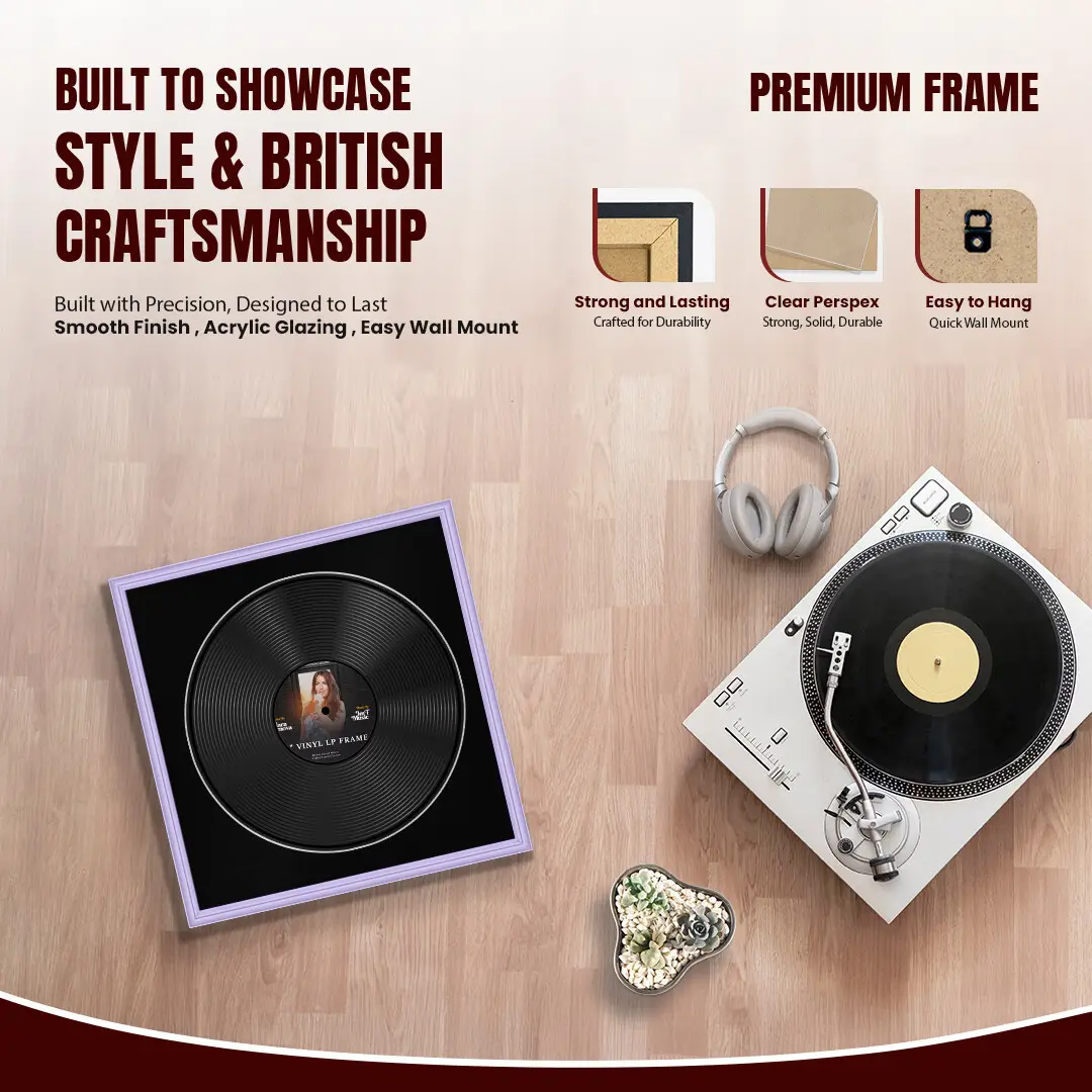 16x16" Classic Purple Vinyl Record Frame With Black Mount For 12" LP Discs | Elegant Frame For Music Lovers thumbnail 2