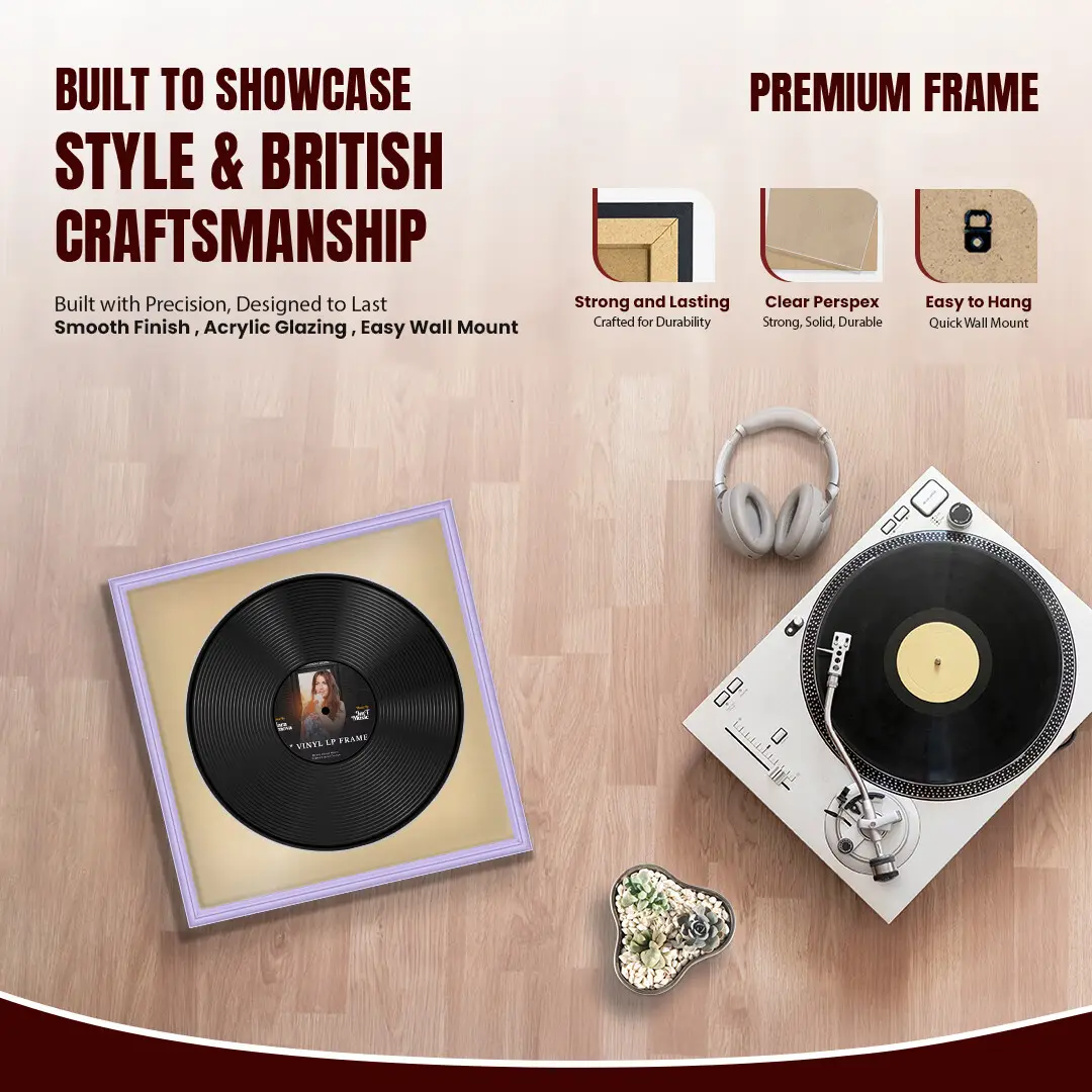 16x16" Classic Purple Vinyl Record Frame With Ivory Mount For 12" LP Discs | Contemporary Wall Display thumbnail 2