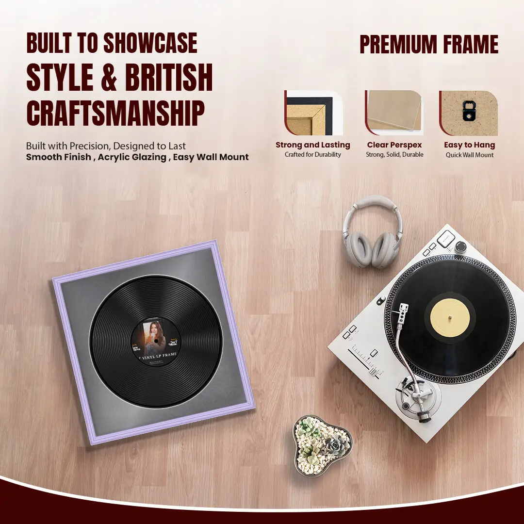16x16" Classic Purple Vinyl Record Frame With Mid Grey Mount For 12" LP Discs | Elegant Frame For Music Lovers thumbnail 2