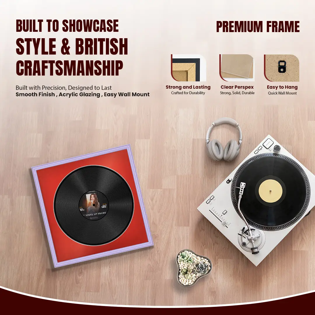 16x16" Classic Purple Vinyl Record Frame With Poppy Red Mount For 12" LP Discs | Elegant Frame For Music Lovers thumbnail 2