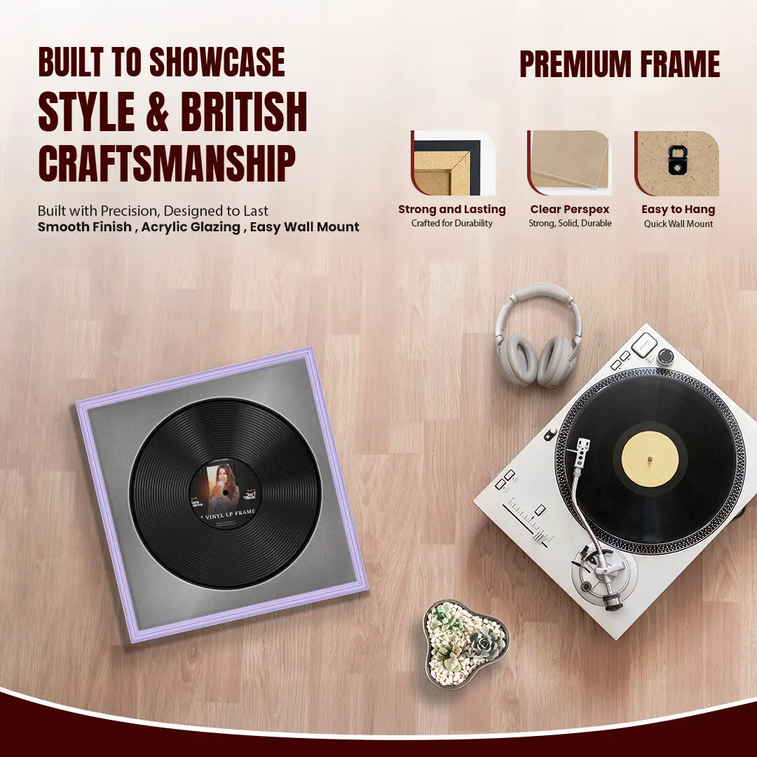 16x16" Classic Purple Vinyl Record Frame With Silver Mount For 12" LP Discs | Premium Wall Frame For Music Enthusiasts thumbnail 2