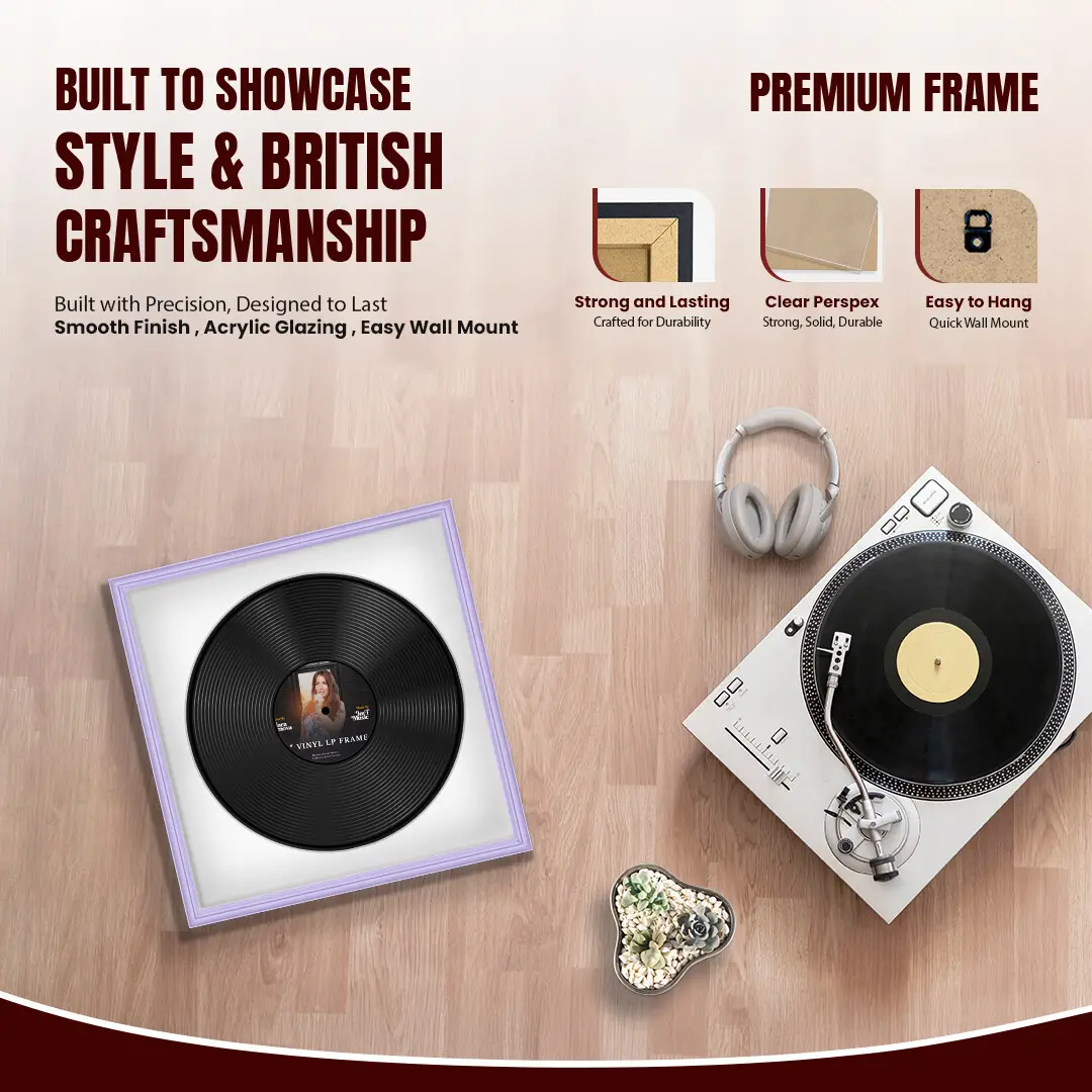 16x16" Classic Purple Vinyl Record Frame With Ice White Mount For 12" LP Discs | Elegant Frame For Music Lovers thumbnail 2