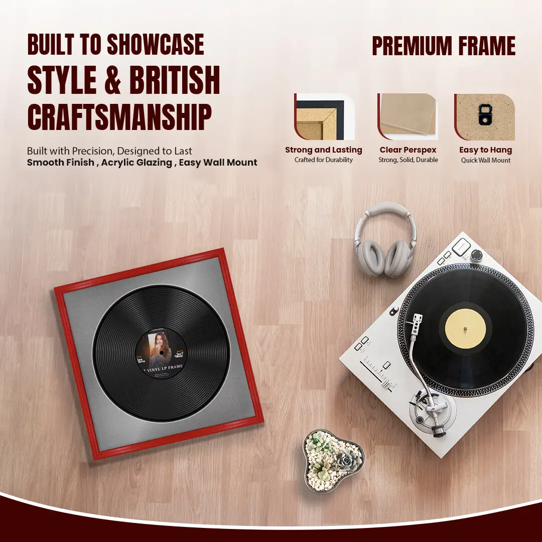16x16" Classic Vinyl Record Frame With Black Mount For 12" LP Discs | Contemporary Wall Display thumbnail 2