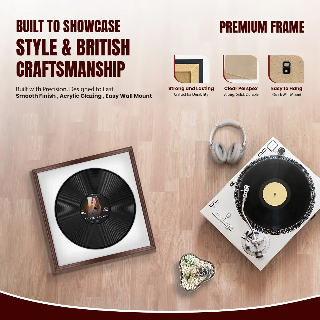 16x16" Classic Rose Wood Vinyl Record Frame With Ice White Mount For 12" LP Discs | Contemporary Wall Display thumbnail 2