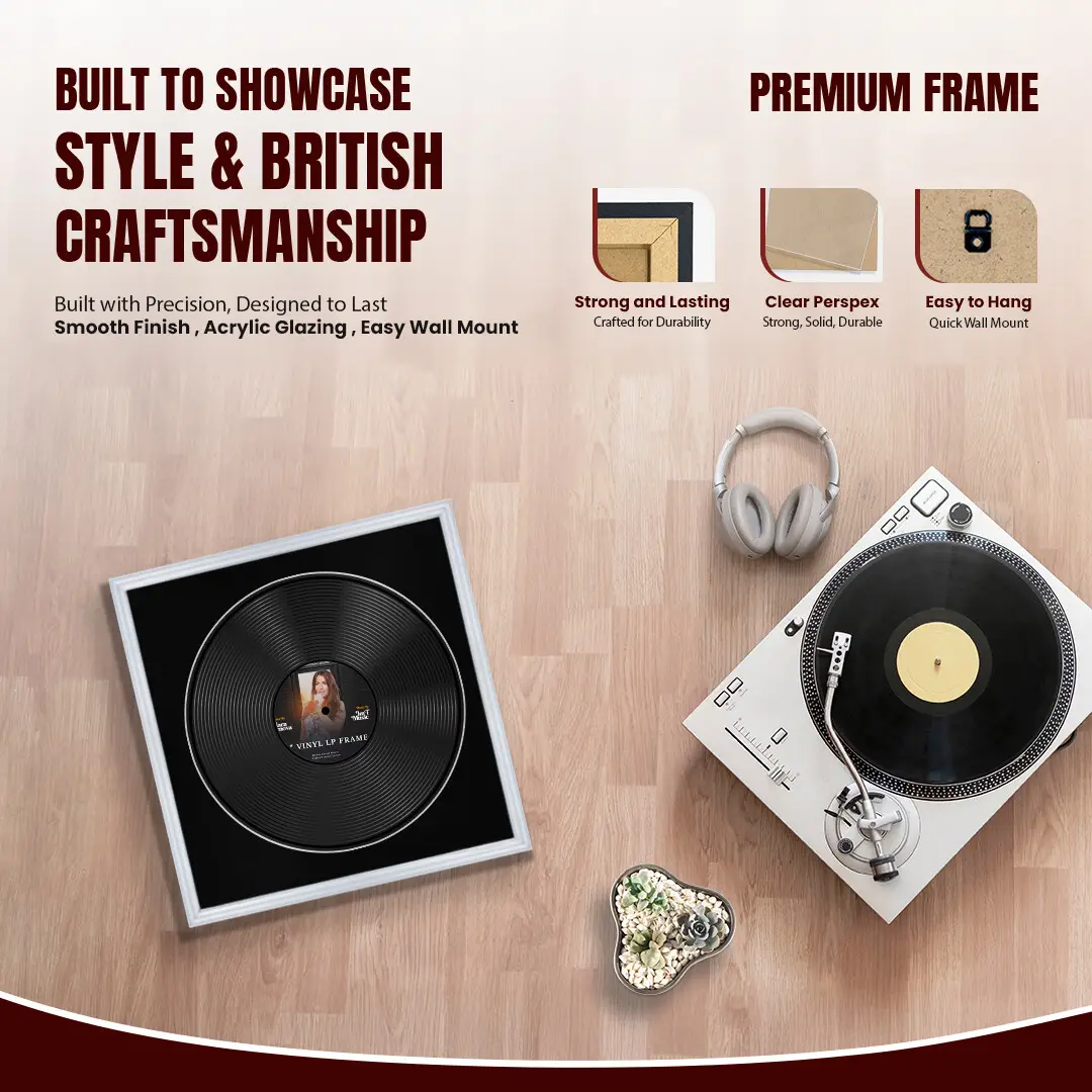 16x16" Classic Silver Vinyl Record Frame With Black Mount For 12" LP Discs | Premium Wall Frame For Music Enthusiasts thumbnail 2