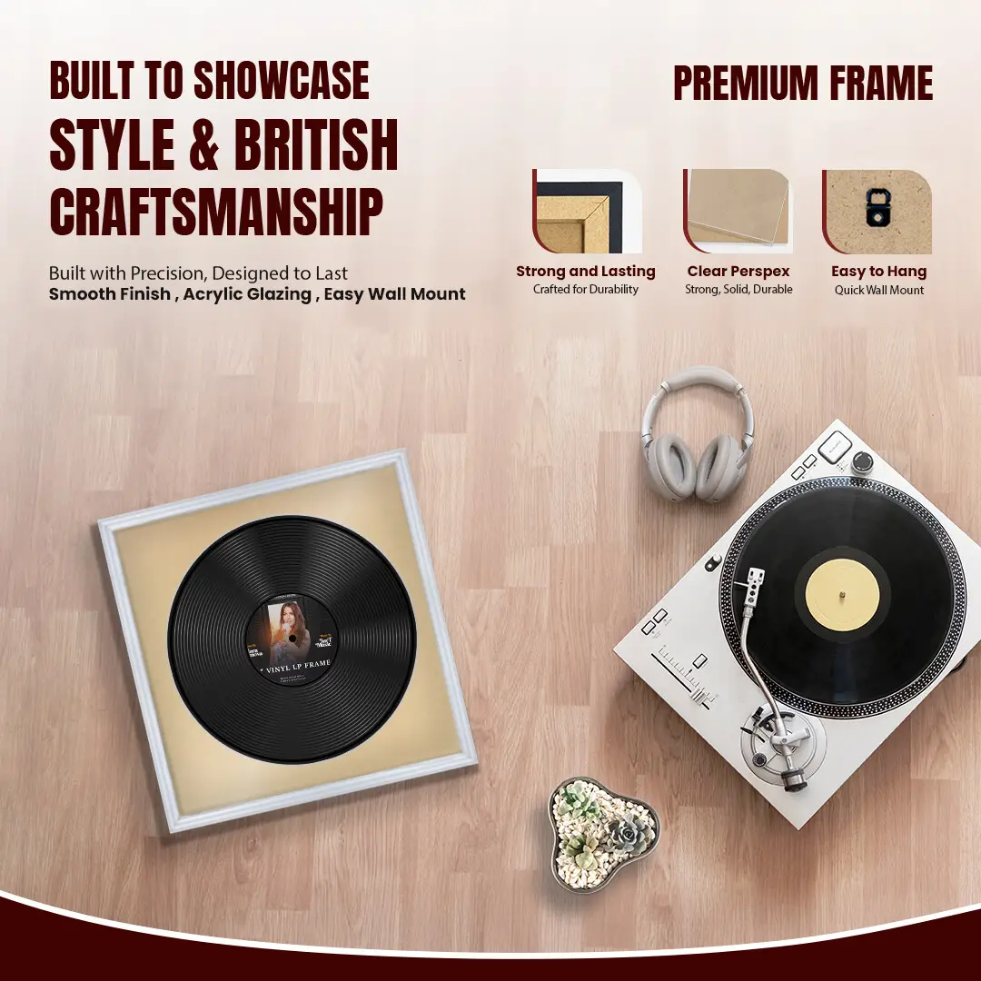 16x16" Classic Silver Vinyl Record Frame With Ivory Mount For 12" LP Discs | Contemporary Wall Display thumbnail 2