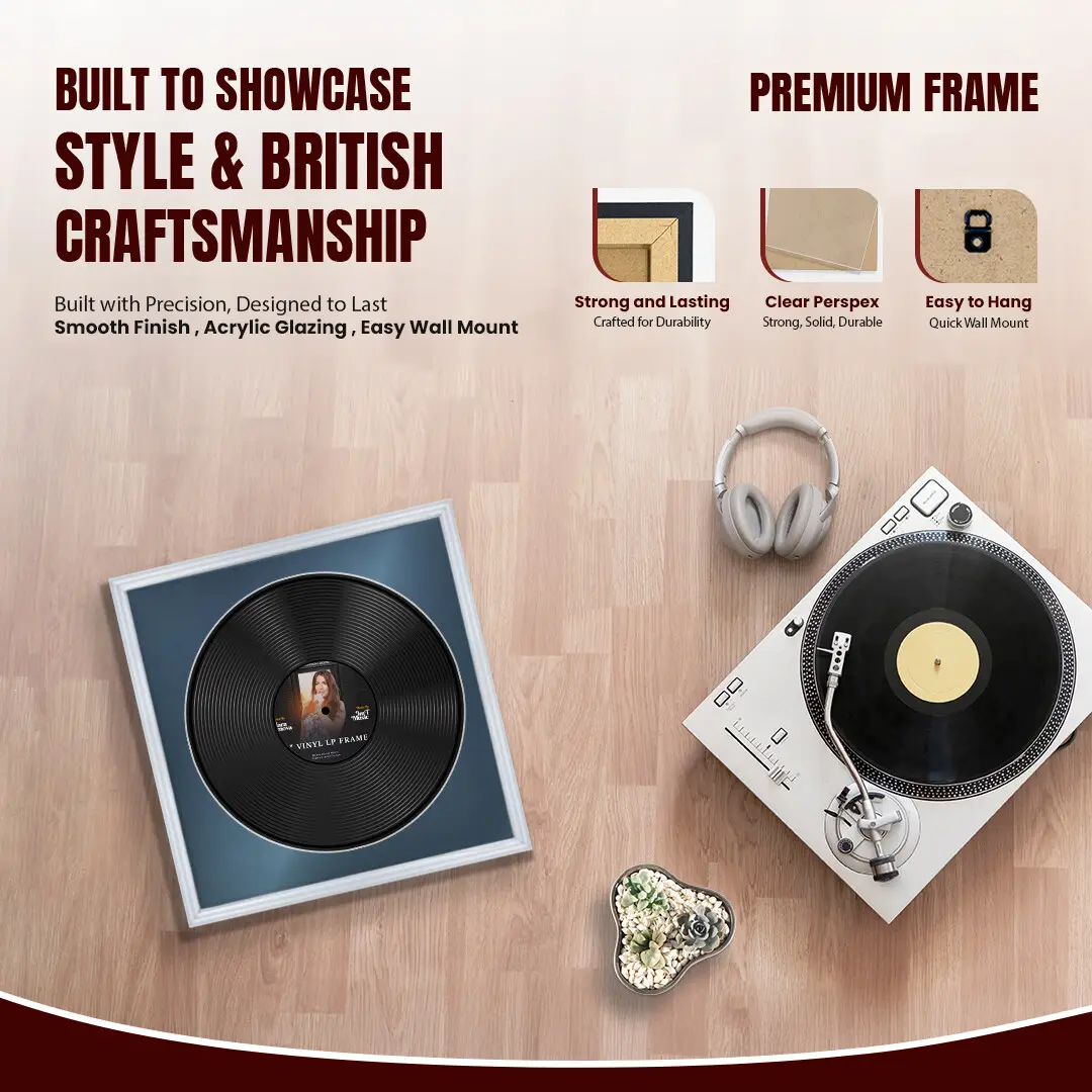 16x16" Classic Silver Vinyl Record Frame With Pompador Mount For 12" LP Discs | Elegant Frame For Music Lovers thumbnail 2