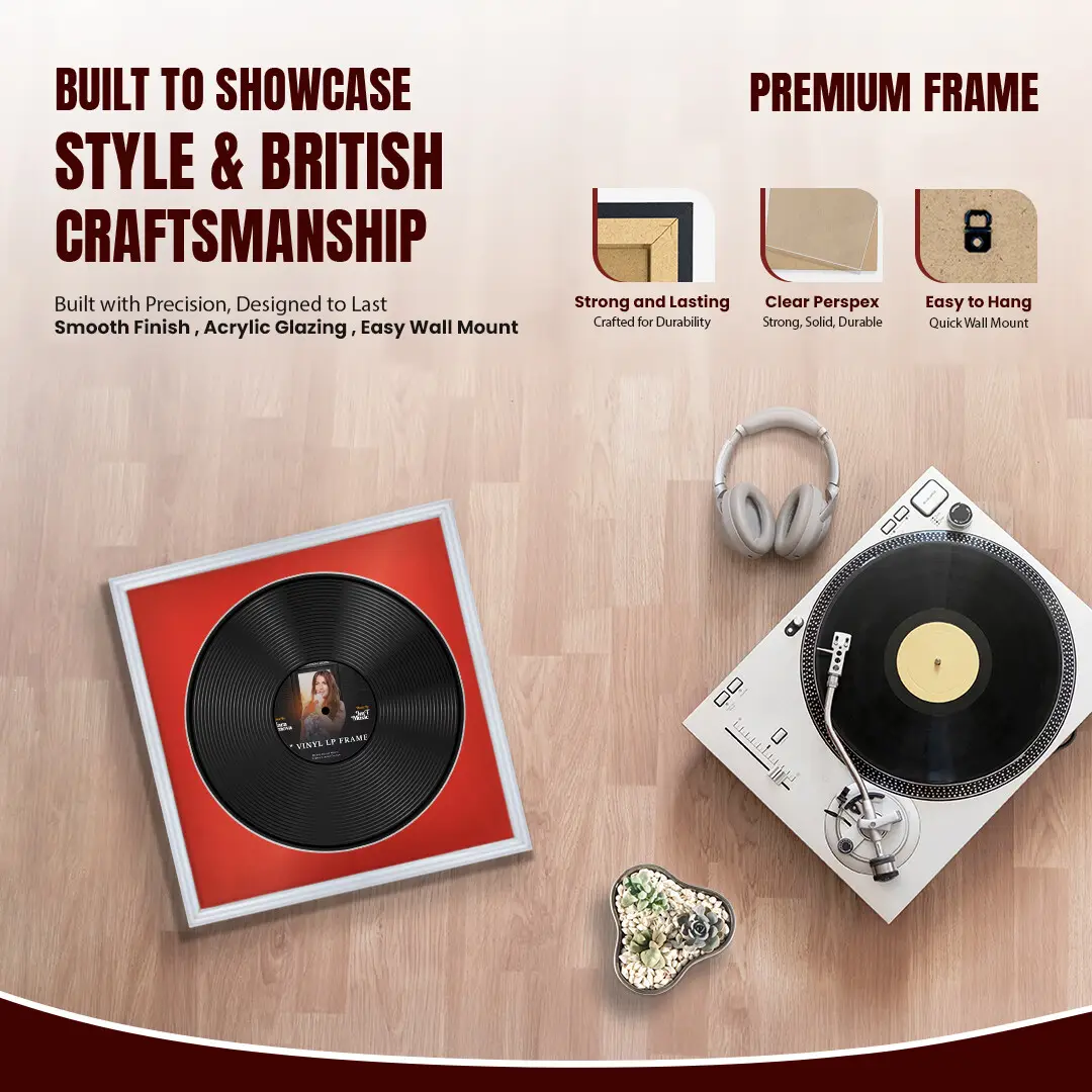 16x16" Classic Silver Vinyl Record Frame With Poppy Red Mount For 12" LP Discs | Contemporary Wall Display thumbnail 2