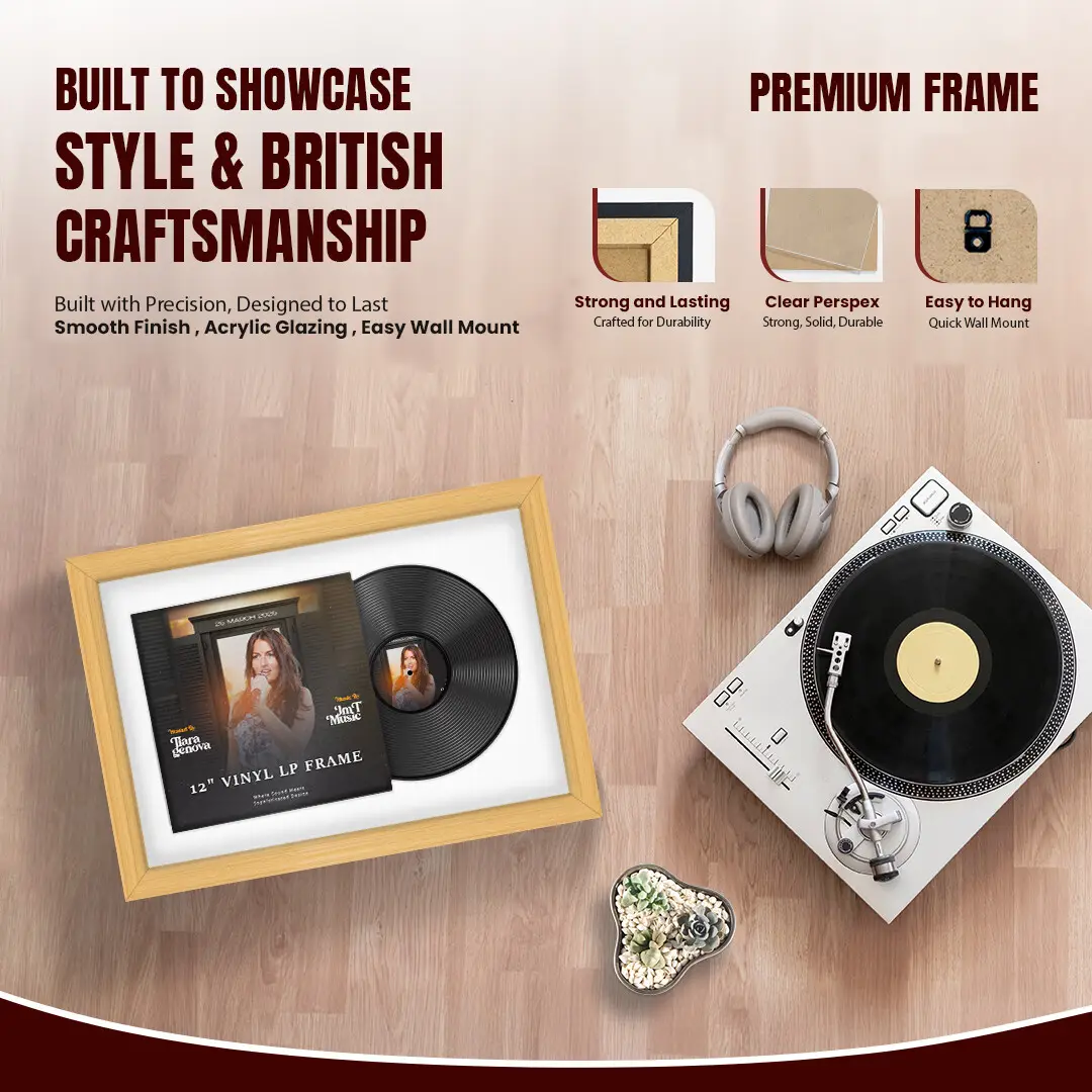 25x17" Classic Country Pine Vinyl Record Frame For 12 Inch LP Cover & Disc With Ice White Mount | Overlapped Vinyl Display thumbnail 2