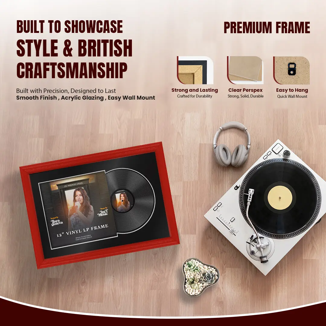 25x17" Classic Vinyl Record Frame For 12 Inch LP Cover & Disc With Black Mount | Overlapped Vinyl Display thumbnail 2