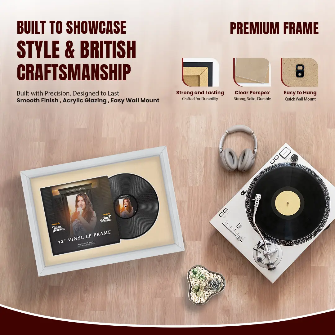 25x17" Classic White Vinyl Record Frame For 12 Inch LP Cover & Disc With Ivory Mount | Overlapped Vinyl Display thumbnail 2