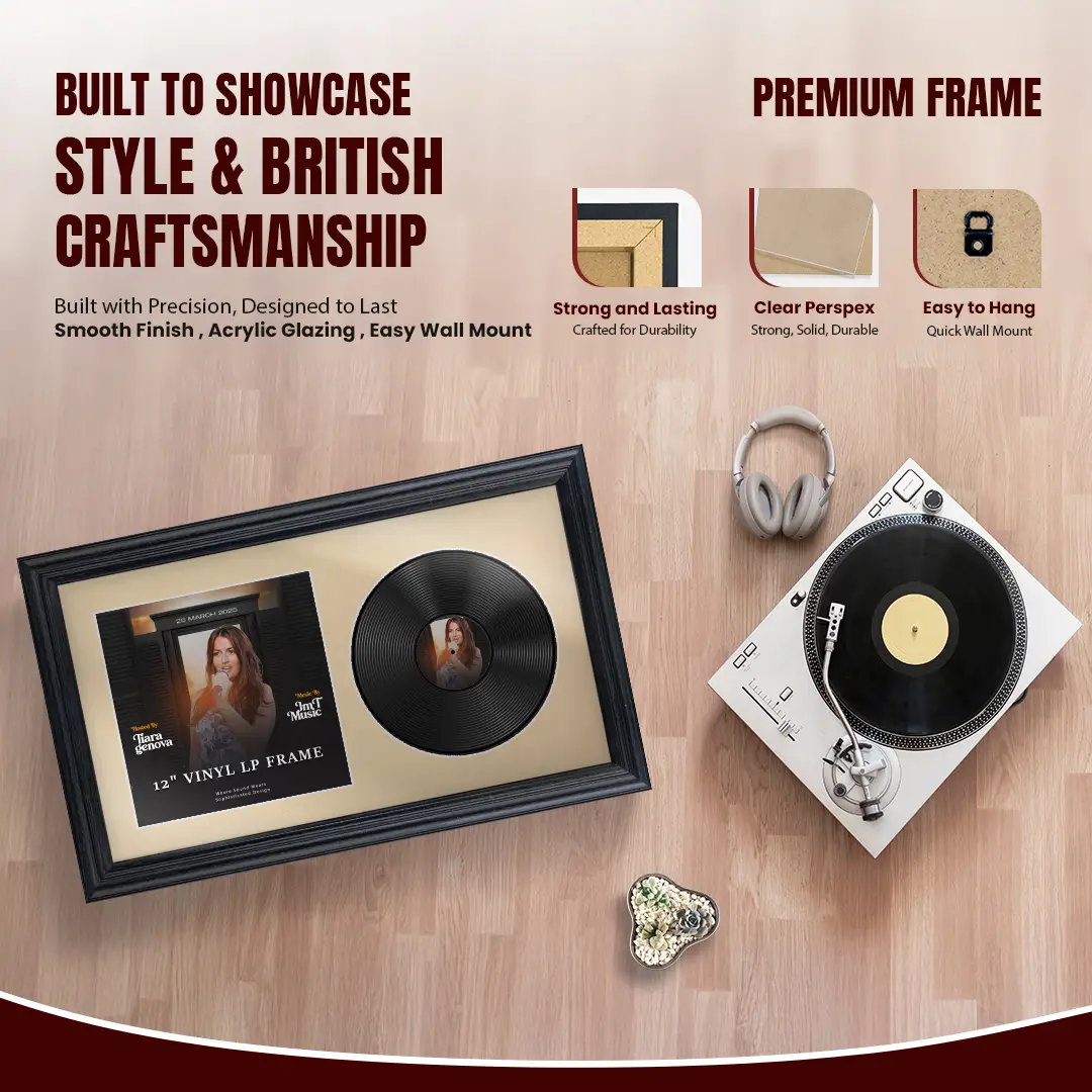 30x17" Classic Black Vinyl Record Frame With Ivory Mount | Side by Side 12" LP Cover & Disc Display thumbnail 2