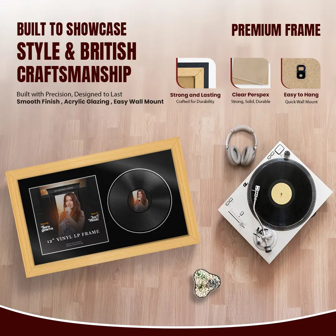 30x17" Classic Country Pine Vinyl Record Frame With Black Mount | Displays 12" LP Cover & Disc Side by Side thumbnail 2