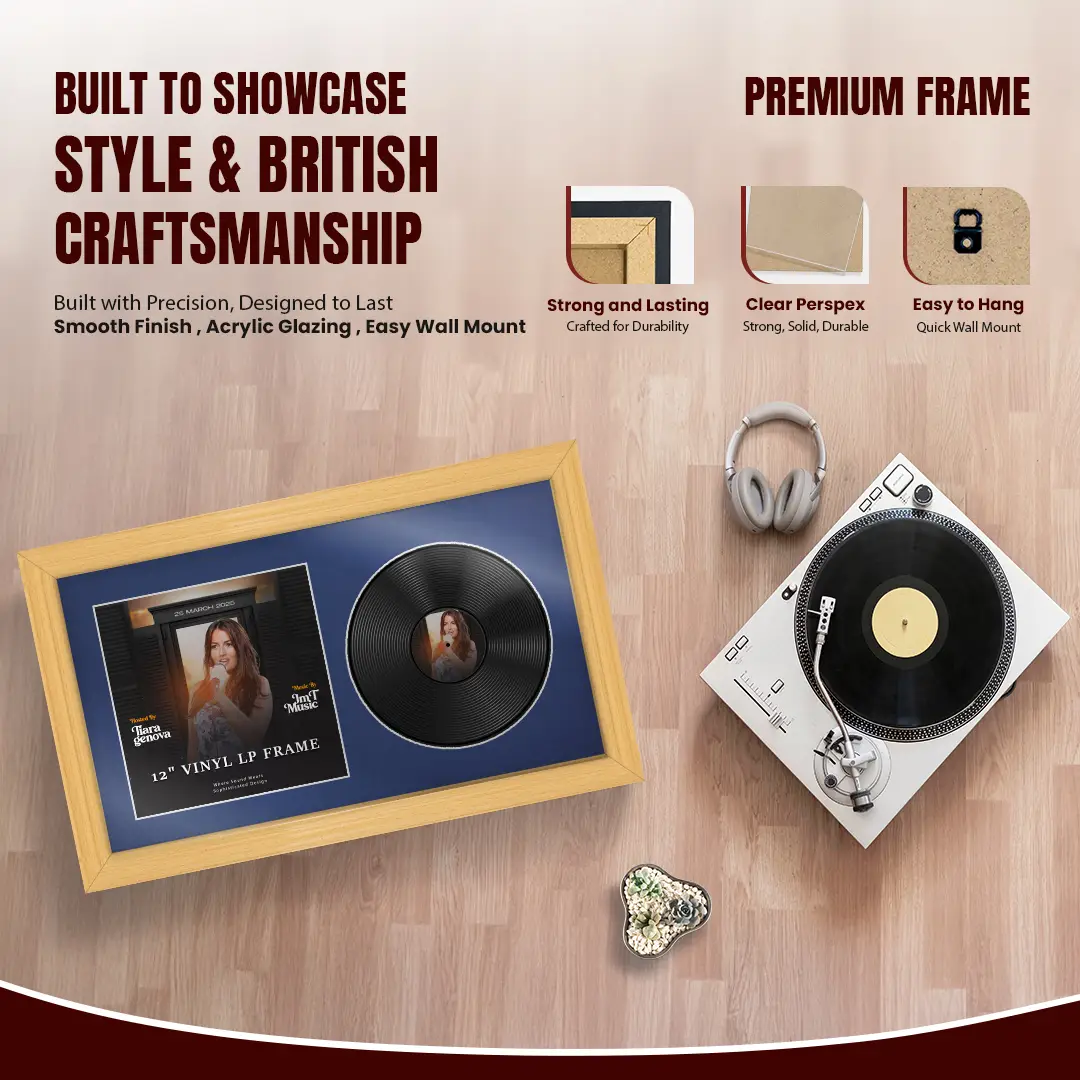 30x17" Classic Country Pine Vinyl Record Frame With Silver Mount | For 12" LP Cover and Disc Side By Side Display thumbnail 2