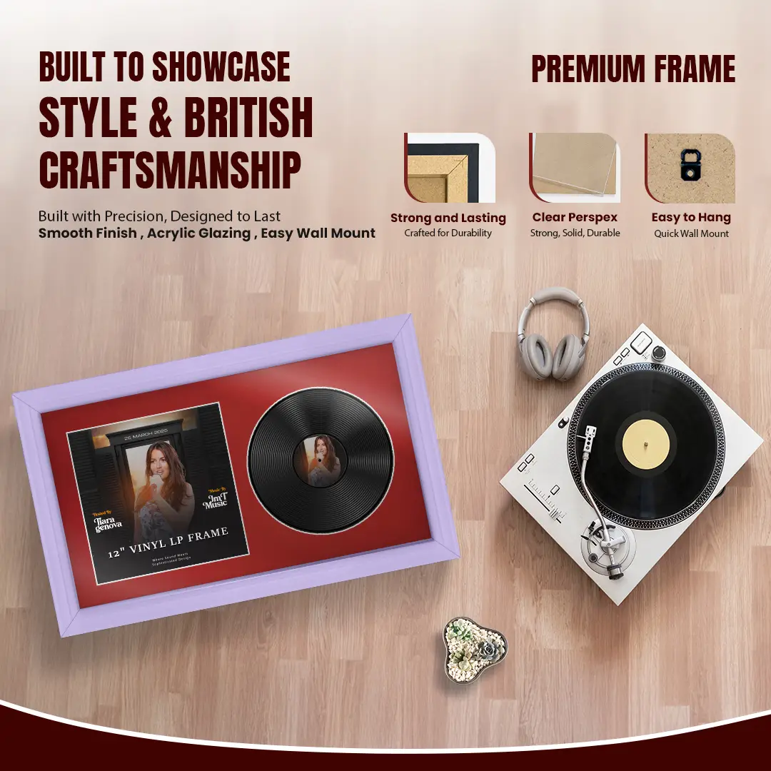 30x17" Classic Purple Vinyl Record Frame With Crimson Mount | Displays 12" LP Cover & Disc Side by Side thumbnail 2