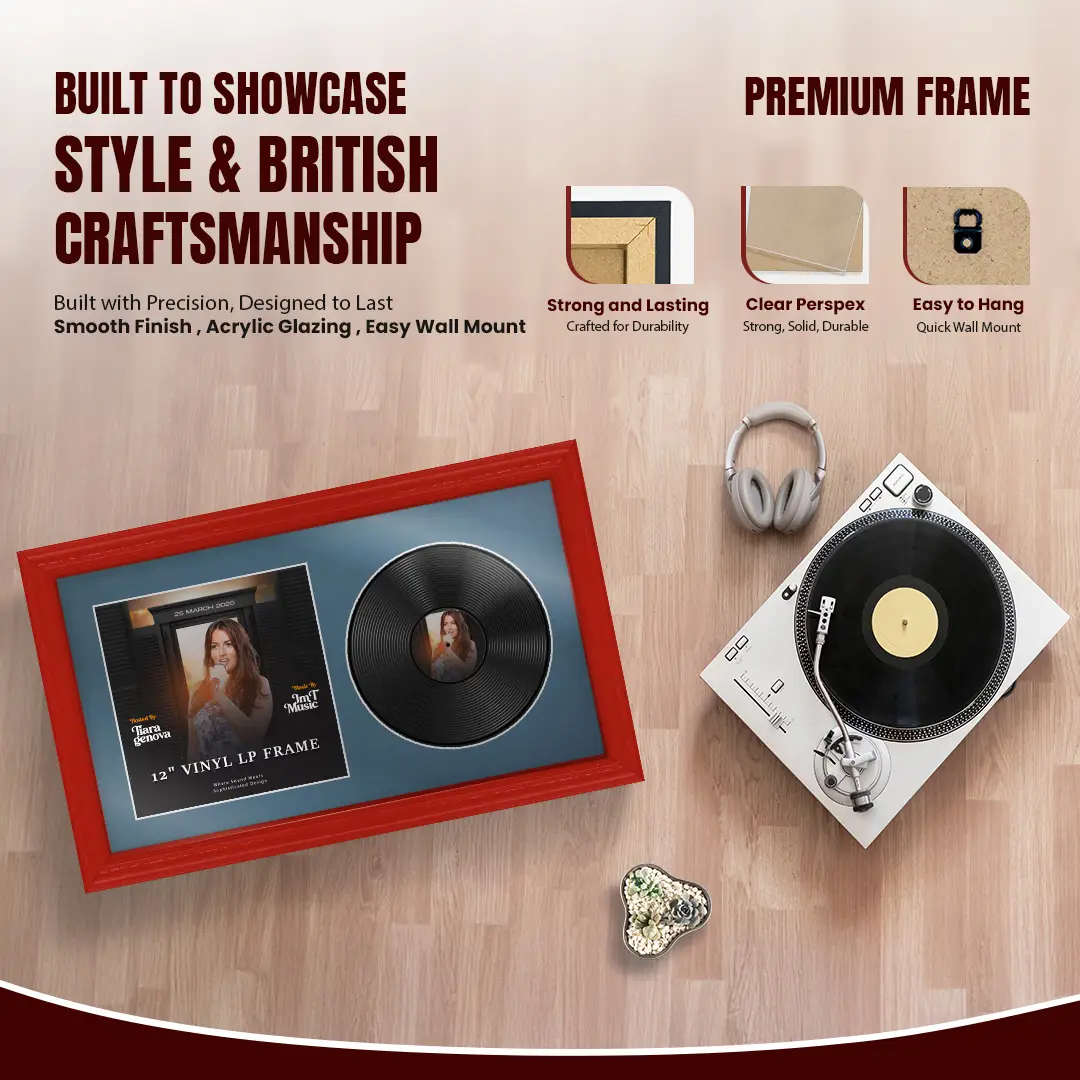 30x17" Classic Vinyl Record Frame With Silver Mount | Displays 12" LP Cover & Disc Side by Side thumbnail 2
