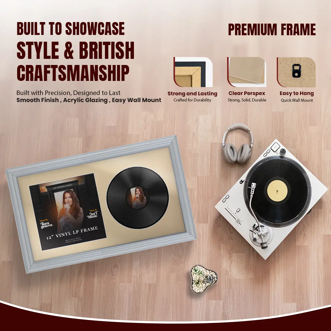 30x17" Classic Silver Vinyl Record Frame With Ivory Mount | Side by Side 12" LP Cover & Disc Display thumbnail 2