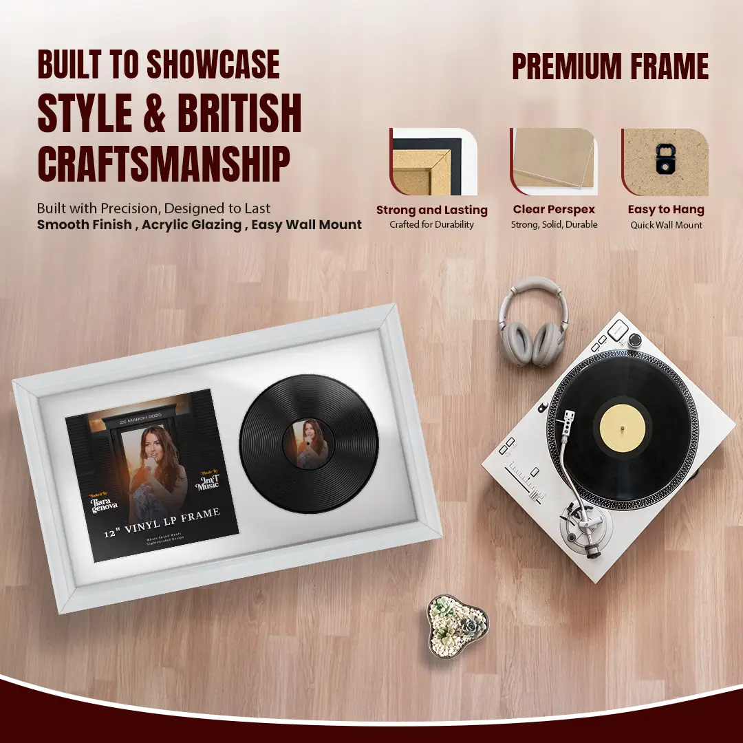30x17" Classic White Vinyl Record Frame With Ice White Mount | Side by Side 12" LP Cover & Disc Display thumbnail 2