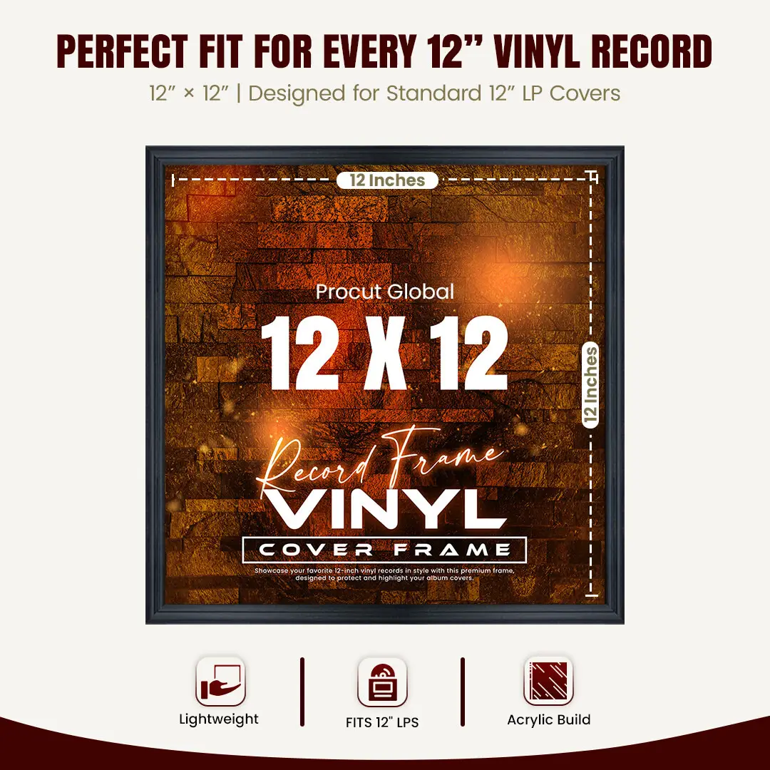 12x12" Classic Black Vinyl Record Frame For 12" LP Album Covers | Elegant Music Display For Wall thumbnail 3