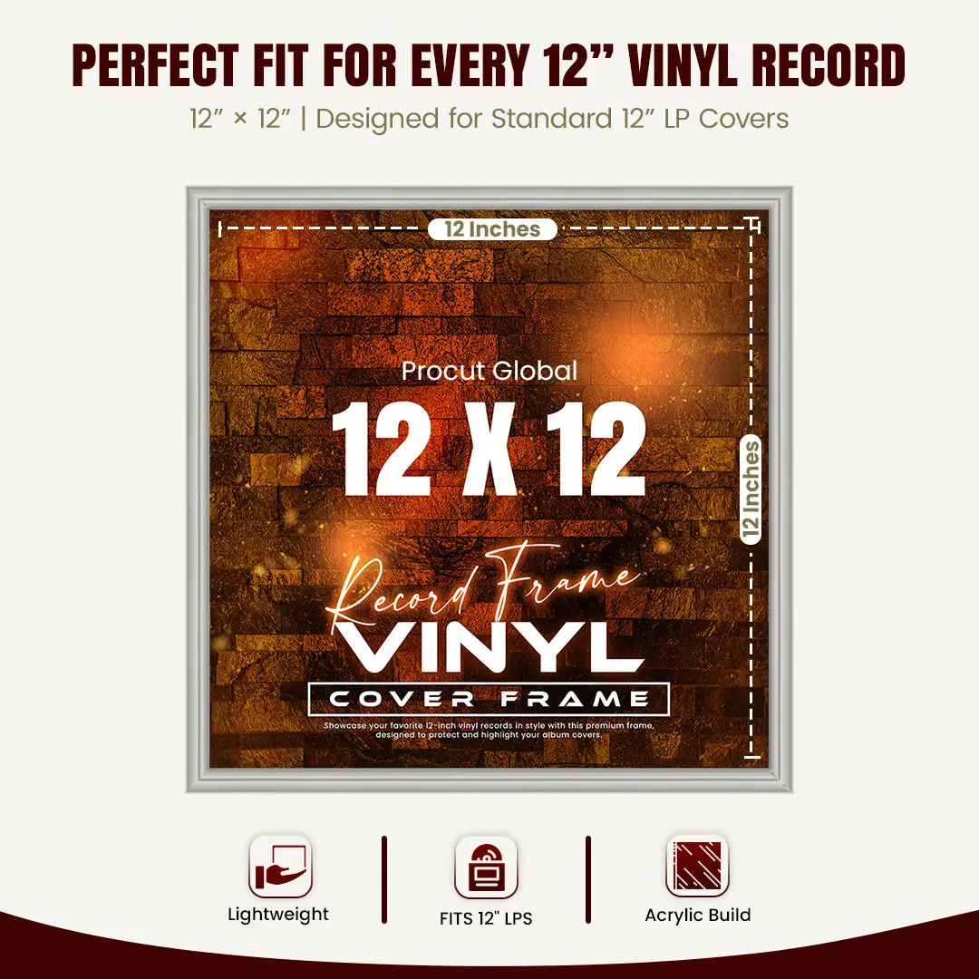12x12" Classic Light Grey Vinyl Record Frame For 12" LP Album Covers | Square Vinyl Frame For Wall Display thumbnail 3