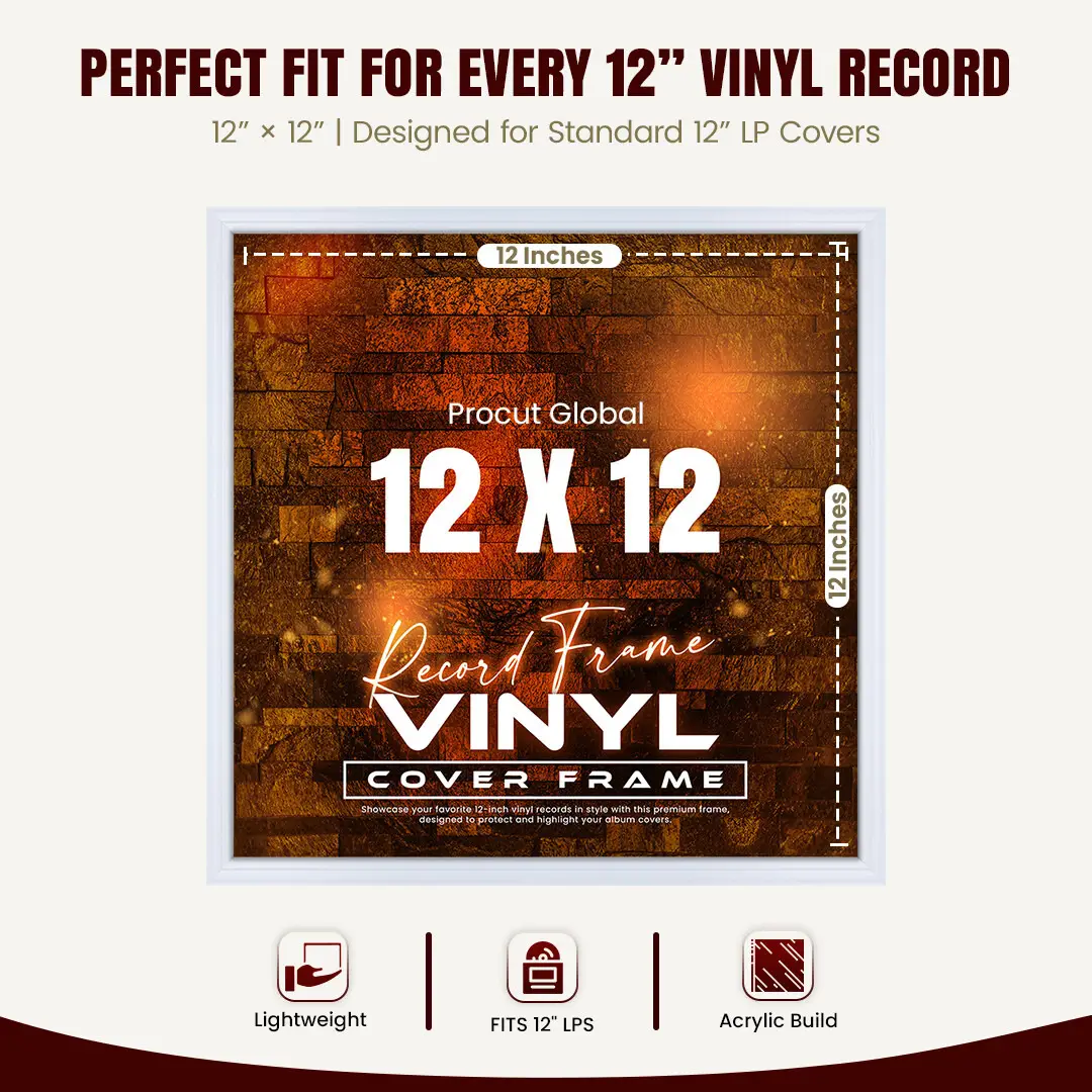 12x12" Classic White Vinyl Record Frame For 12" LP Album Covers | Elegant Music Display For Wall thumbnail 3