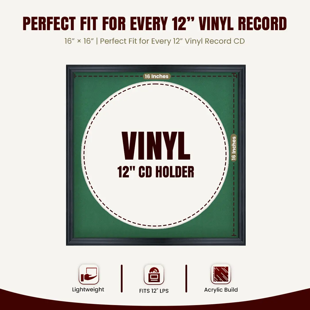 16x16" Classic Black Vinyl Record Frame With Emerald (Green) Mount For 12" LP Discs | Premium Wall Frame For Music Enthusiasts thumbnail 3