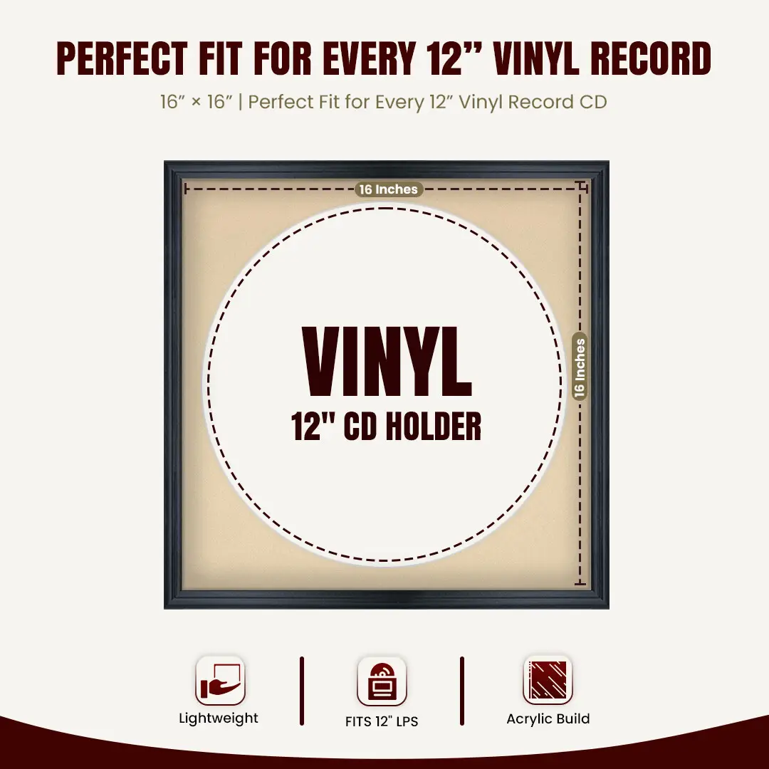 16x16" Classic Black Vinyl Record Frame With Ivory Mount For 12" LP Discs | Contemporary Wall Display thumbnail 3