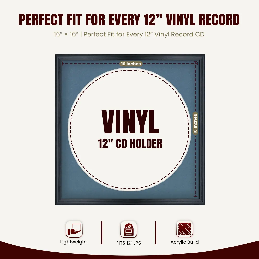 16x16" Classic Black Vinyl Record Frame With Pompador Mount For 12" LP Discs | Contemporary Wall Display thumbnail 3