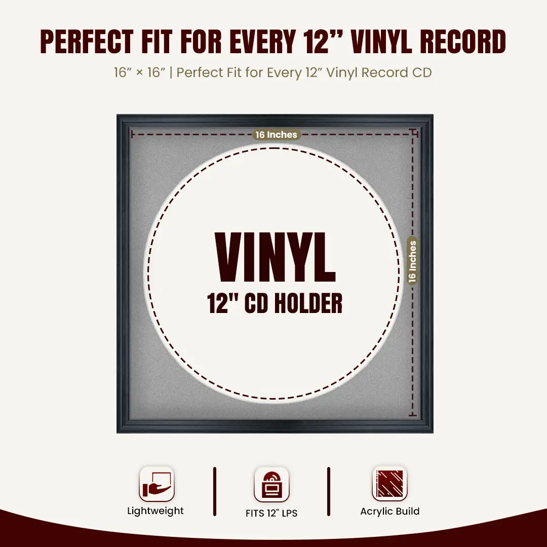 16x16" Classic Black Vinyl Record Frame With Silver Mount For 12" LP Discs | Elegant Frame For Music Lovers thumbnail 3