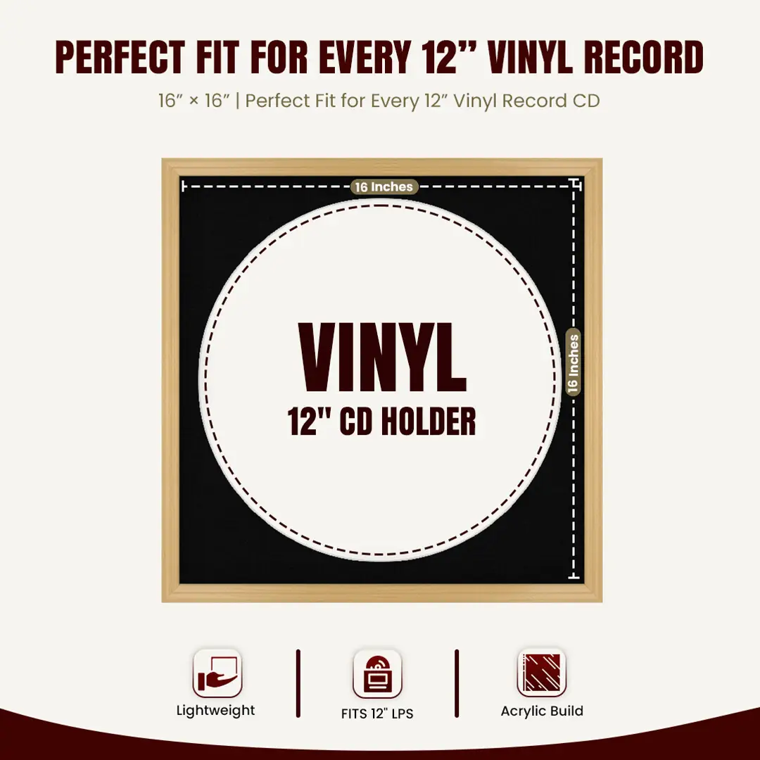 16x16" Classic Country Pine Vinyl Record Frame With Black Mount For 12" LP Discs | Premium Wall Frame For Music Enthusiasts thumbnail 3