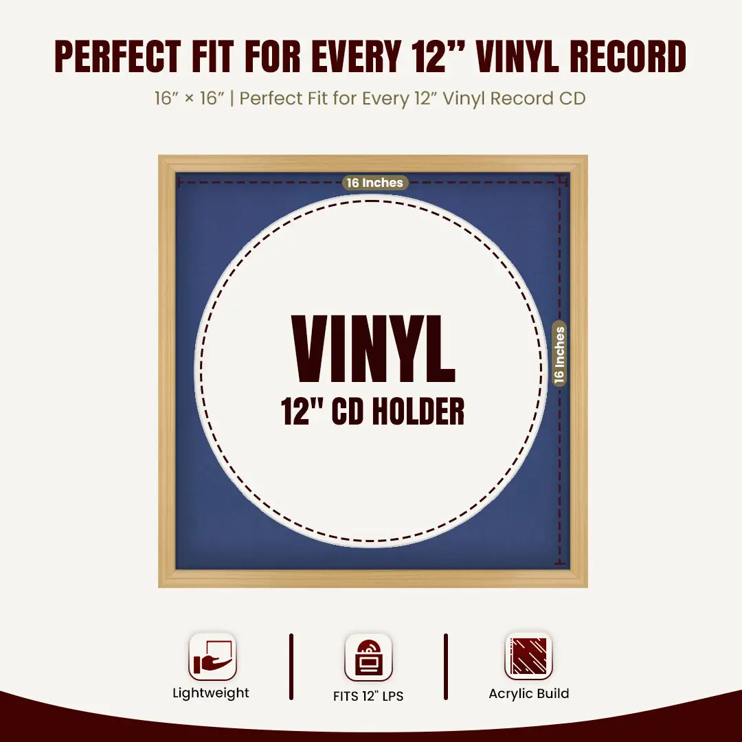 16x16" Classic Country Pine Vinyl Record Frame With Blue Mount For 12" LP Discs | Contemporary Wall Display thumbnail 3