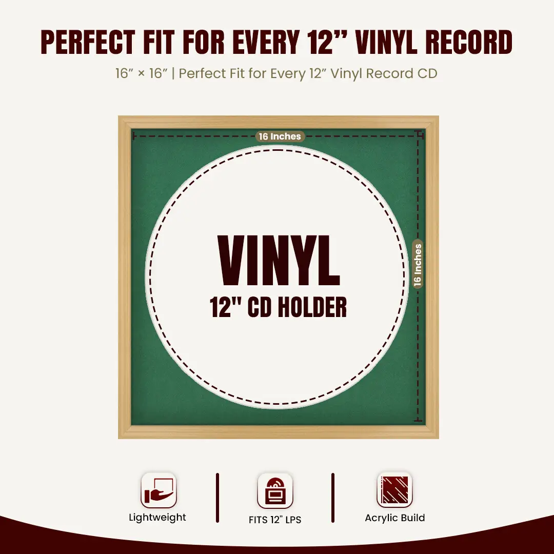 16x16" Classic Country Pine Vinyl Record Frame With Emerald (Green) Mount For 12" LP Discs | Premium Wall Frame For Music Enthusiasts thumbnail 3