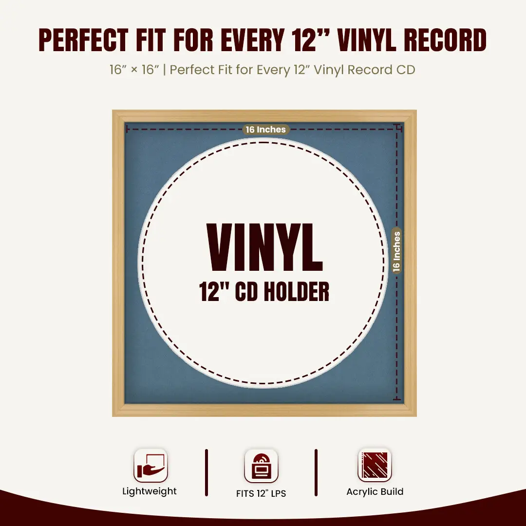 16x16" Classic Country Pine Vinyl Record Frame With Pompador Mount For 12" LP Discs | Contemporary Wall Display thumbnail 3