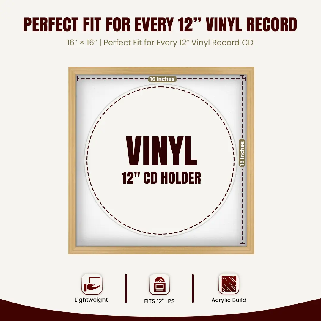 16x16" Classic Country Pine Vinyl Record Frame With Ice White Mount For 12" LP Discs | Contemporary Wall Display thumbnail 3
