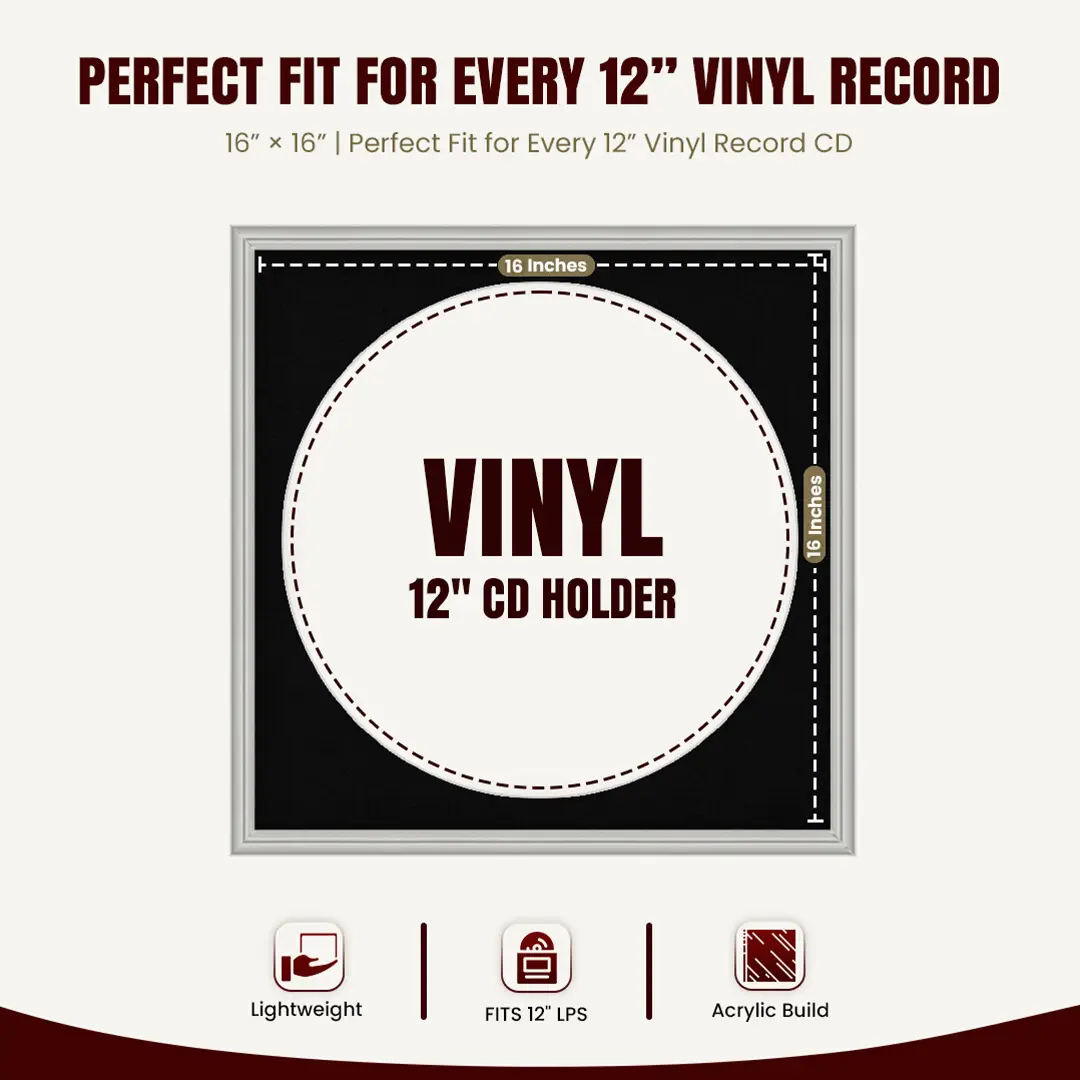 16x16" Classic Light Grey Vinyl Record Frame With Black Mount For 12" LP Discs | Contemporary Wall Display thumbnail 3