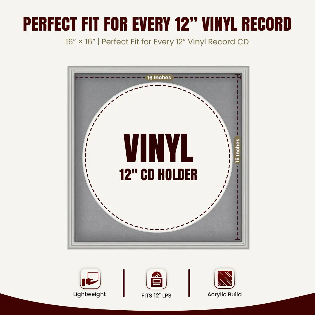 16x16" Classic Light Grey Vinyl Record Frame With Mid Grey Mount For 12" LP Discs | Contemporary Wall Display thumbnail 3