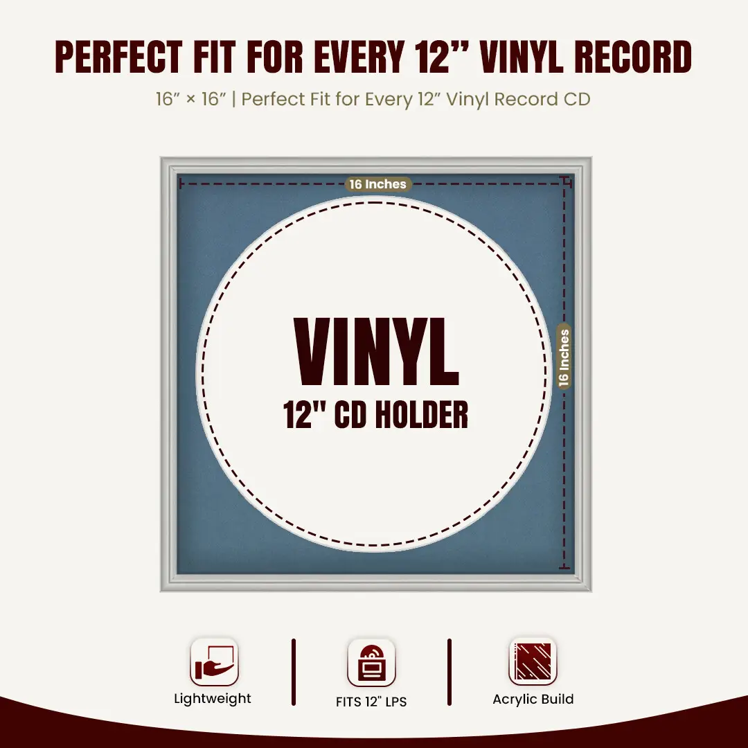 16x16" Classic Light Grey Vinyl Record Frame With Pompador Mount For 12" LP Discs | Elegant Frame For Music Lovers thumbnail 3