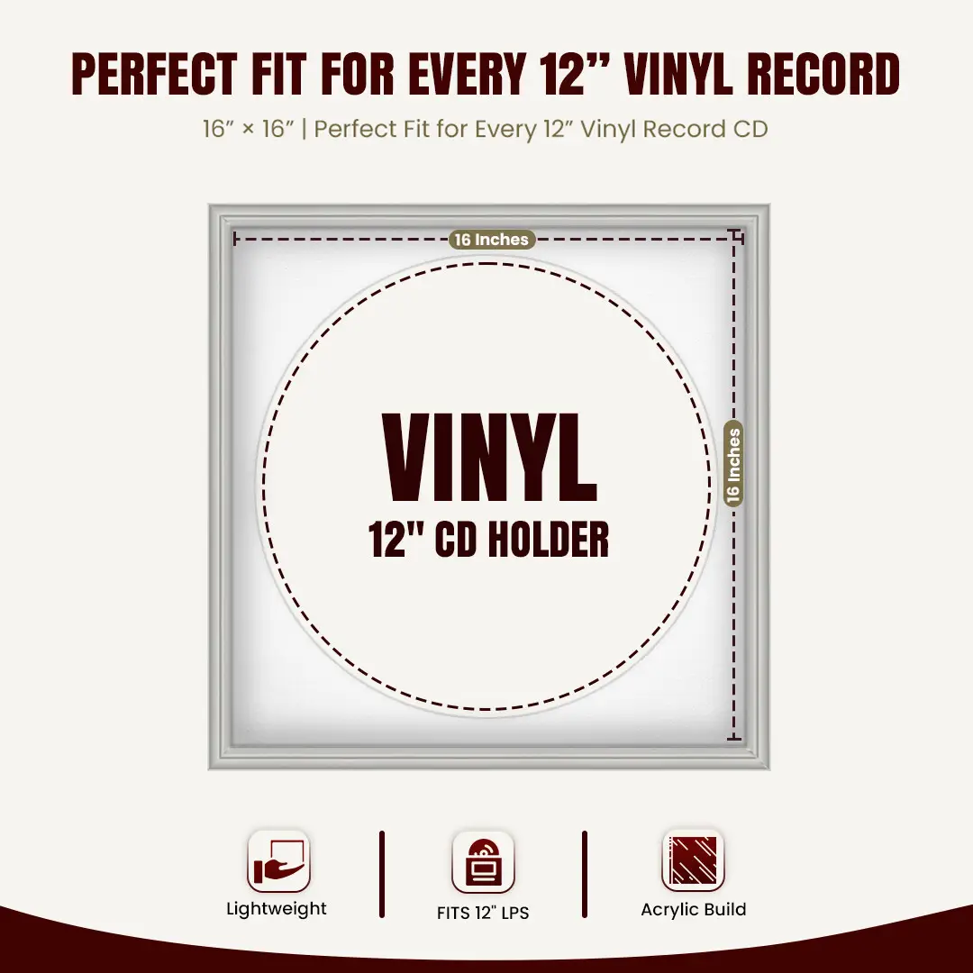 16x16" Classic Light Grey Vinyl Record Frame With Ice White Mount For 12" LP Discs | Premium Wall Frame For Music Enthusiasts thumbnail 3
