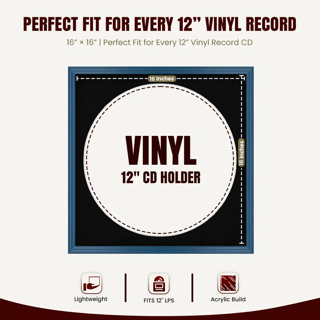 16x16" Classic Navy Blue Vinyl Record Frame With Black Mount For 12" LP Discs | Contemporary Wall Display thumbnail 3