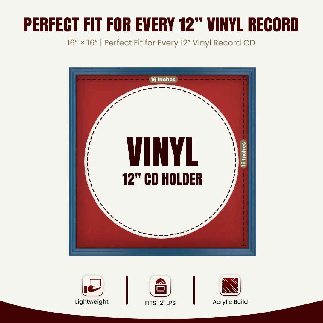 16x16" Classic Navy Blue Vinyl Record Frame With Crimson Mount For 12" LP Discs | Premium Wall Frame For Music Enthusiasts thumbnail 3