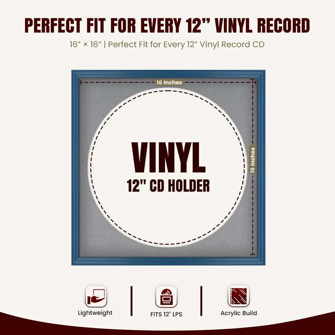 16x16" Classic Navy Blue Vinyl Record Frame With Mid Grey Mount For 12" LP Discs | Contemporary Wall Display thumbnail 3